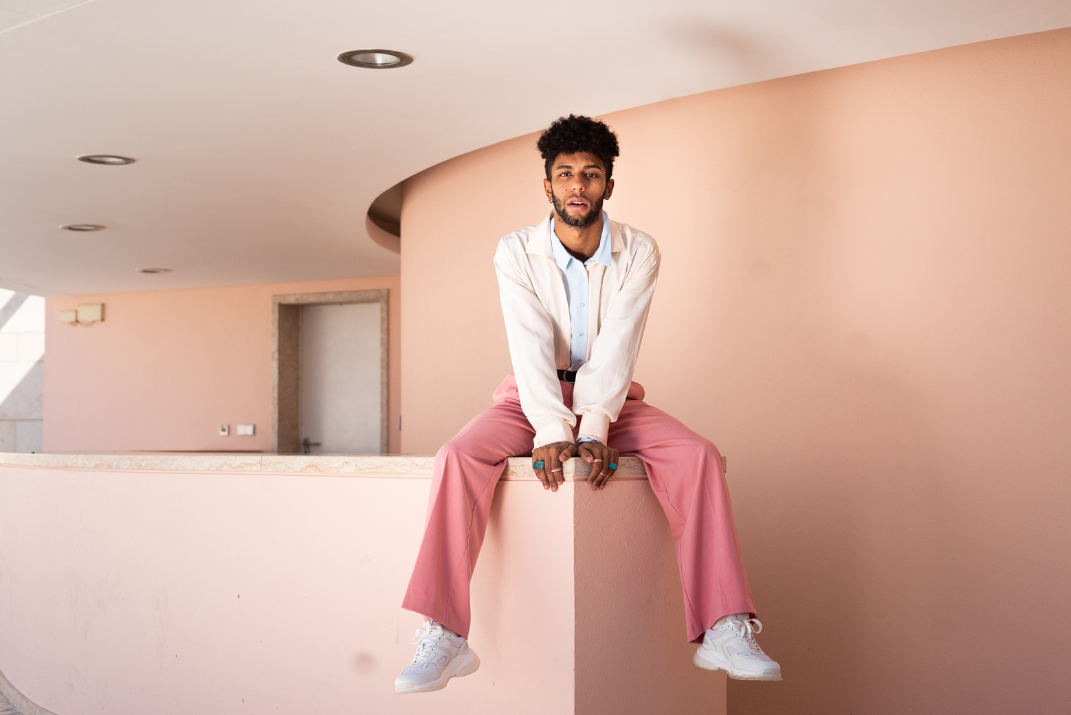 Man in Monotone Pastel Outfit