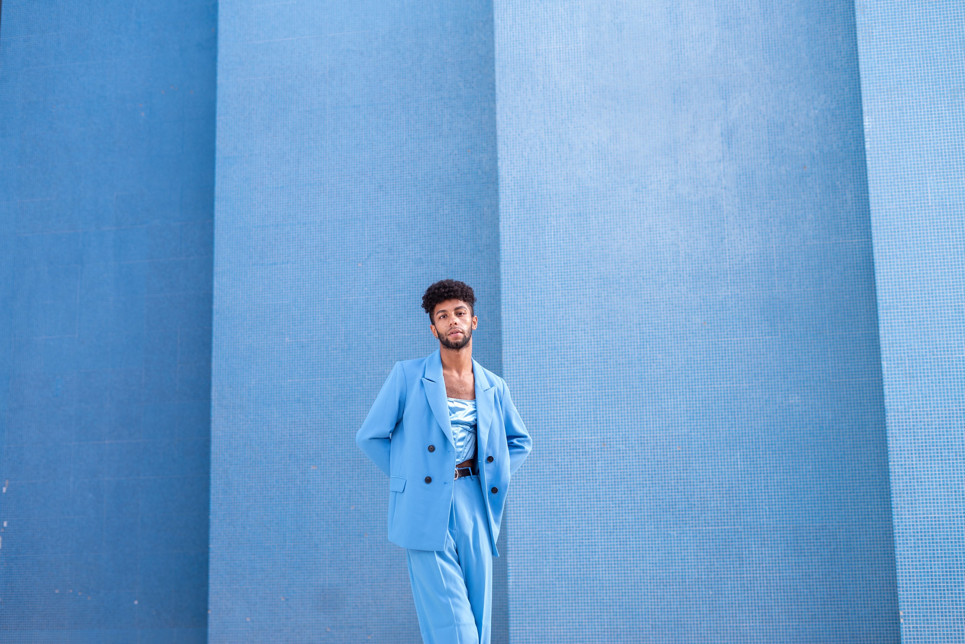 Man in Monotone Pastel Outfit