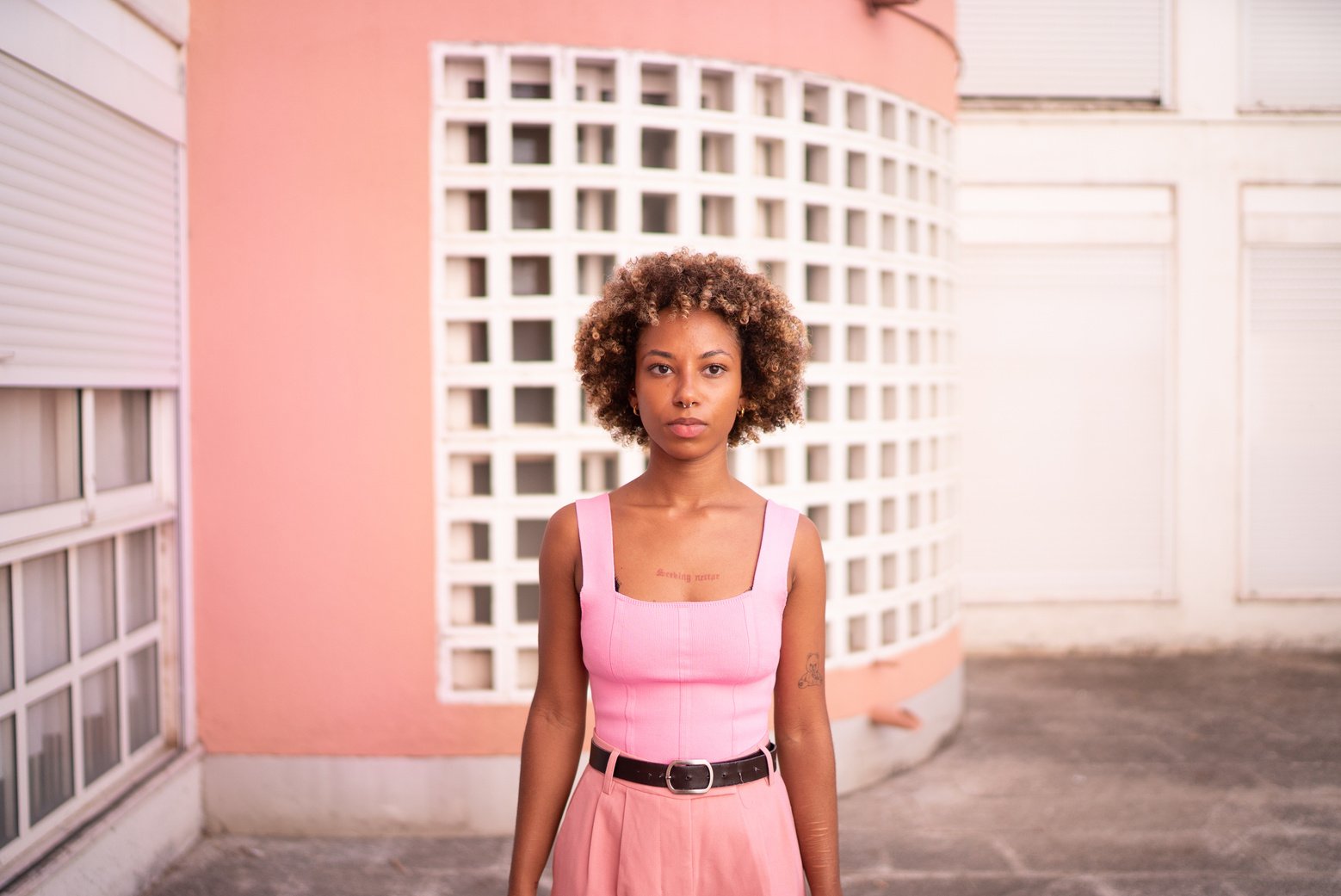 Woman in Monotone Pastel Outfit