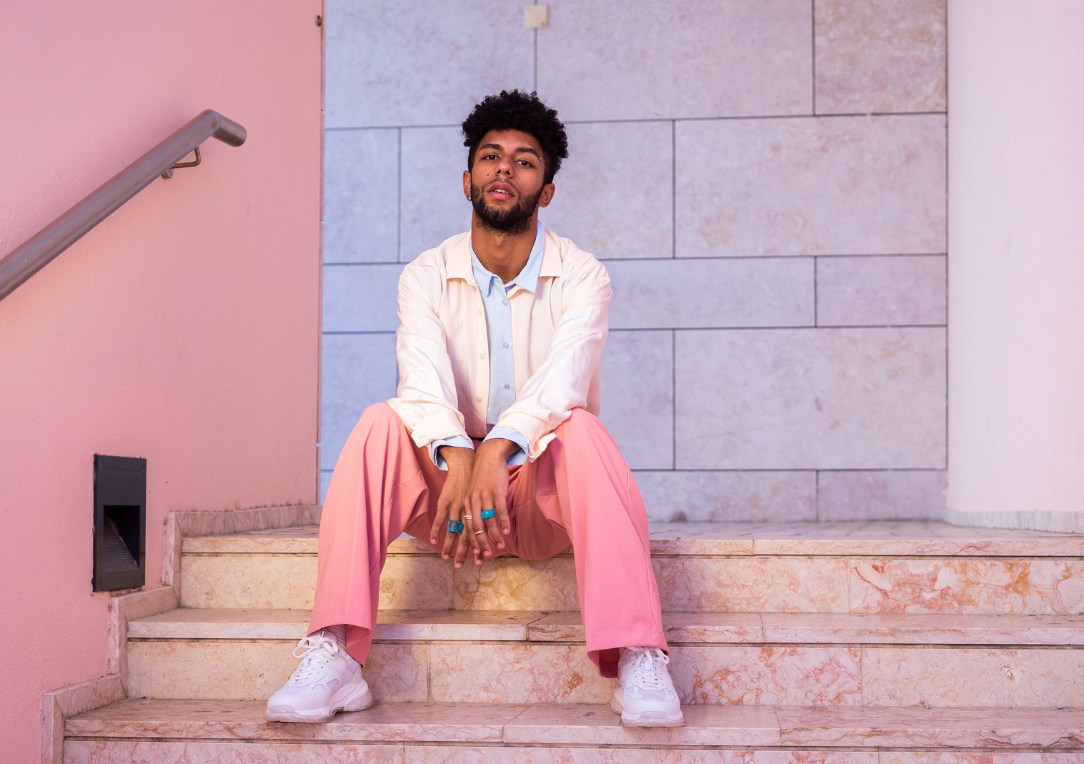 Man in Monotone Pastel Outfit